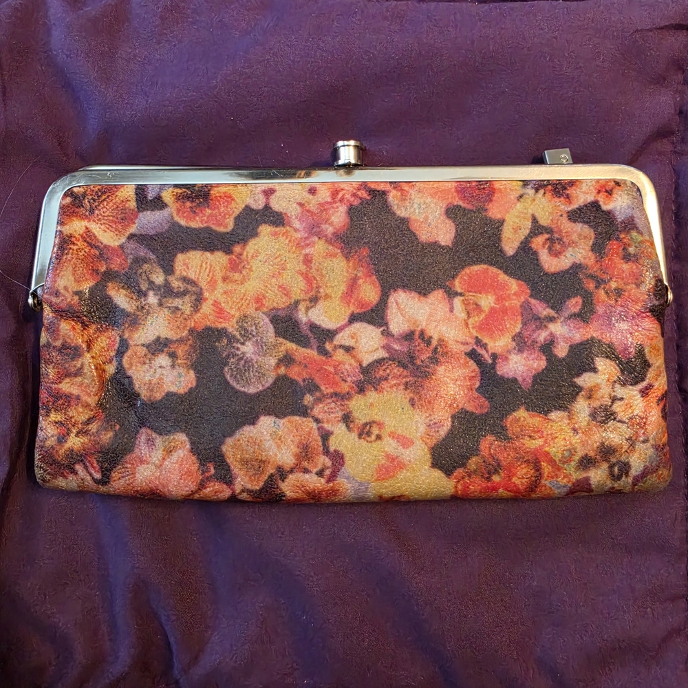 HOBO Floral Frame Clutch in Black with Orange and Pink Blooms